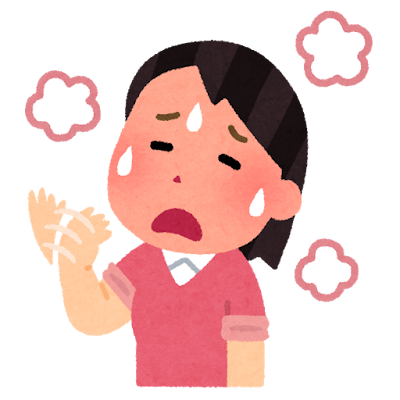 暑くて顔が真っ赤の女性