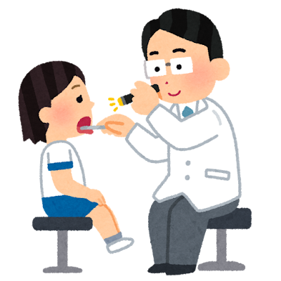 口をあけて診察されている女性と医師