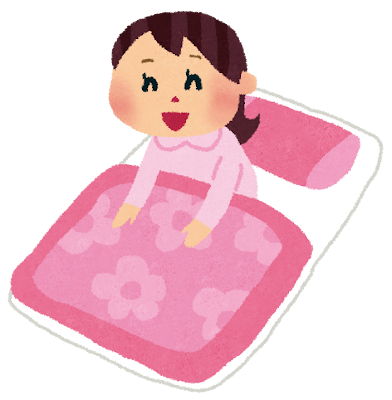 布団の中で起床している女性